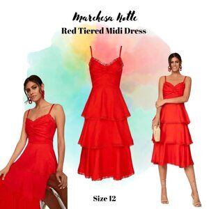 Marchessa Notte Red Tiered Midi Dress Size 12